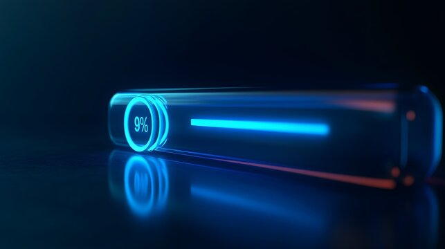 Neon Loading Bar with Progress Indicator on Dark Background
