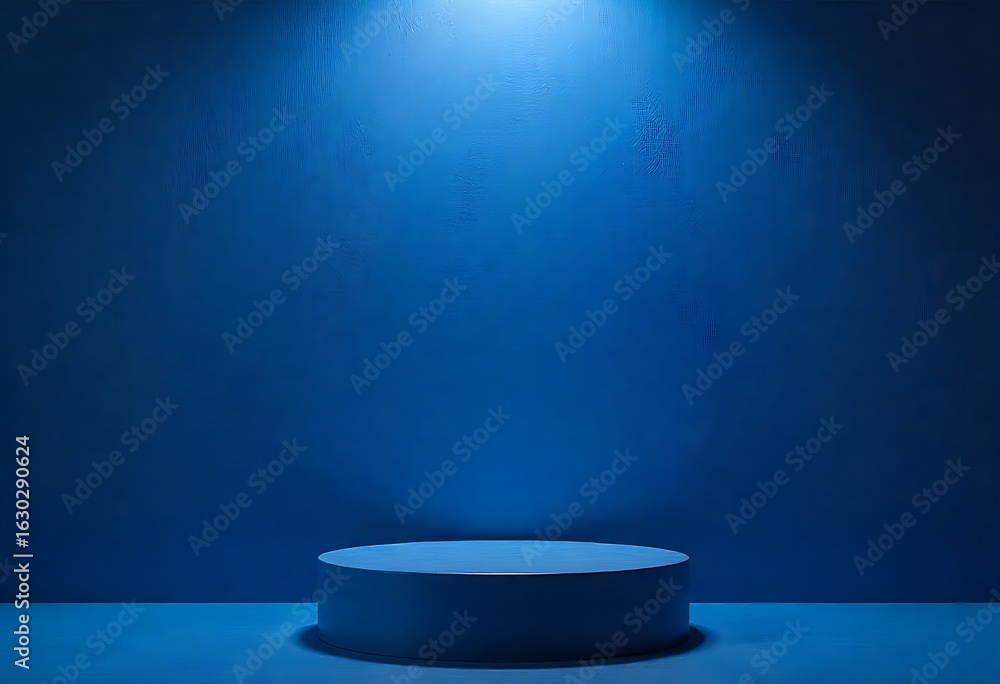 Poster generative ai minimalist studio backdrop with a circular platform in spotlight showcasing product