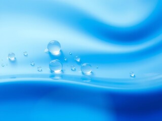 High-resolution close-up of water droplets scattered across smooth blue glass &mdash; clean abstract texture ideal for skincare packaging, hygiene products, water purity themes, or wellness branding visuals