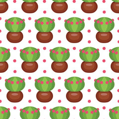 Cactus in a clay pot. Exotic plant. Seamless pattern. Vector illustration.