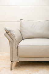 gray comfortable and stylish sofa at vertical composition