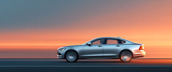 car on the road at sunset