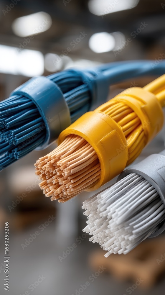 Poster different colored ethernet cables organized in a network panel, showcasing cable management for effi