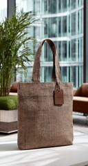 Beige tote bag in modern setting