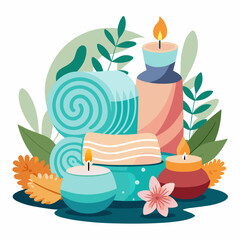 spa still life with candles and towel