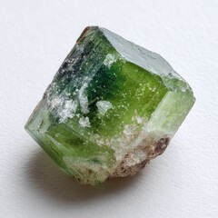 Cubic, vibrant green gemstone crystal, with inclusions