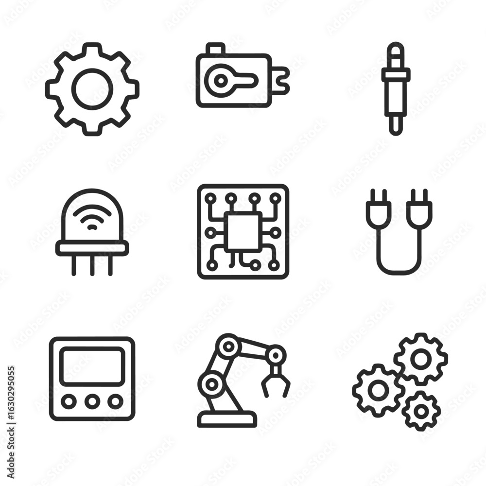 Aufkleber robotics outline icons. outline icon set of robotics elements: gear, servo motor, actuator, sensor, 