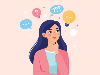flat vector of woman thinking of something