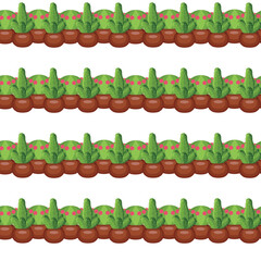 Cactus in a clay pot. Exotic plant. Seamless pattern. Vector illustration.