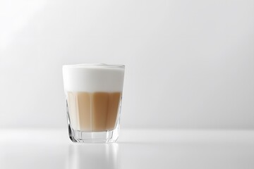 Creamy Latte in a Clear Glass Against a Simple White Background