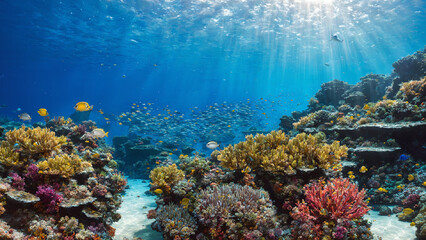 Naklejka premium Sunlight over a Vibrant Coral Reef