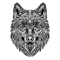 Intricate Stylized Wolf Head Illustration