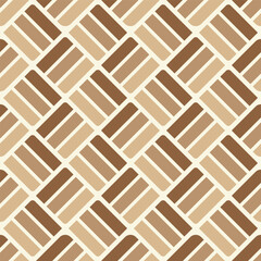 Retro geometric seamless vector pattern with interlocking rounded blocks in beige brown earth tones