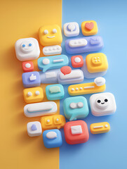 3D Isometric Social Media Interface with Colorful Cute Elements