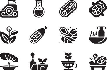 Illustrated icon set representing food and nature elements