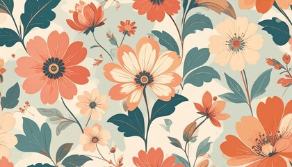 Floral Pattern Design With Peach And Orange Flowers