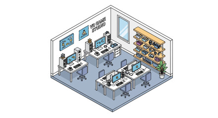 Obraz premium VR game studio workspace isometric office interior