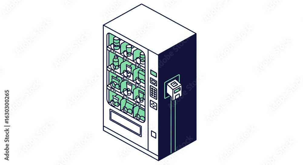 Poster vending machine isometric view with payment terminal