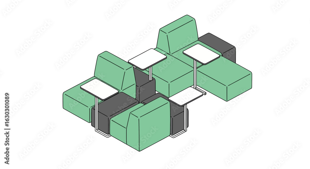 Poster modular seating arrangement with tables for collaborative workspace