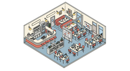 Fototapeta premium Modern office space interior with workstations and lounge area