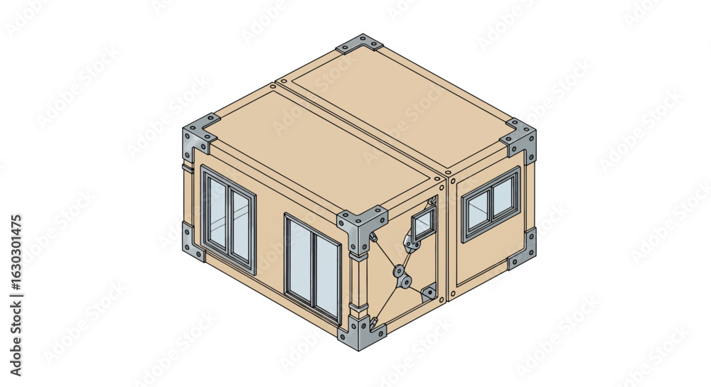 Poster modular building structure isometric view construction