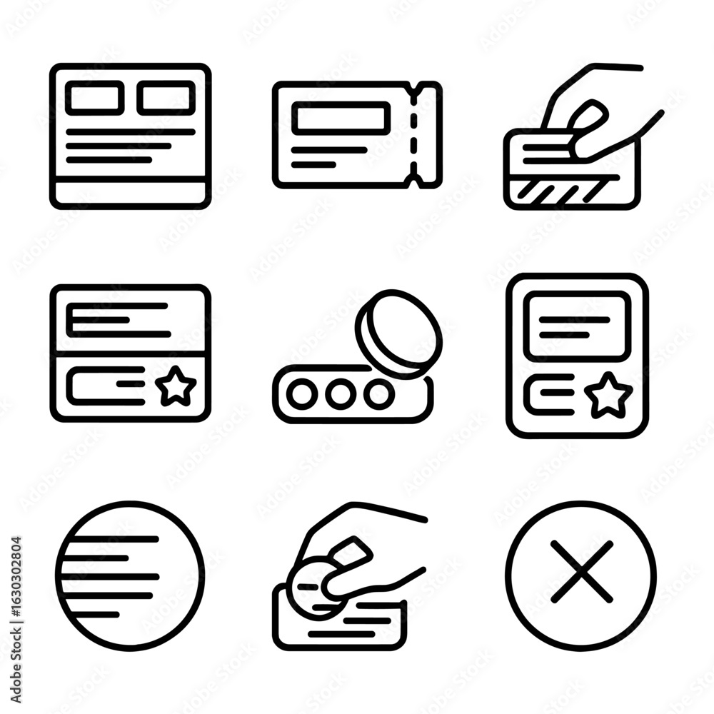 Poster scratch icon set. outline icon set of scratch in gaming and lottery: scratch card, scratch ticket, s