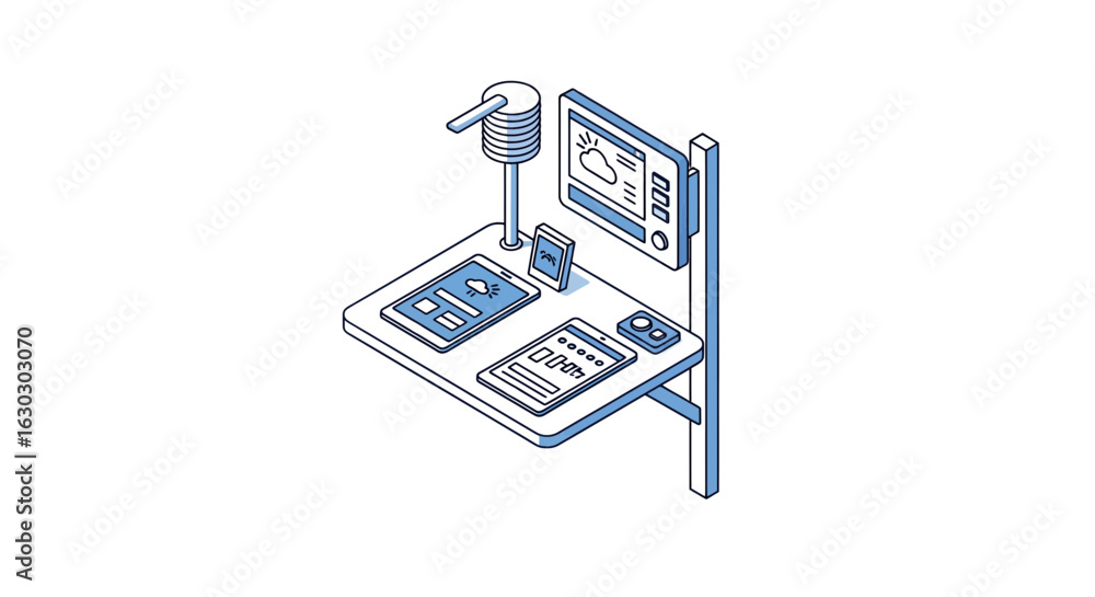 Poster weather station control panel with mobile devices and data