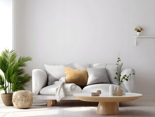 Modern Minimalist Living Room with White Couch and Plants