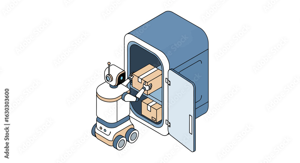 Fototapete robot loading boxes into a storage container