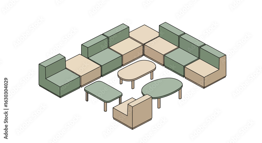 Poster modular seating arrangement with tables in a modern space