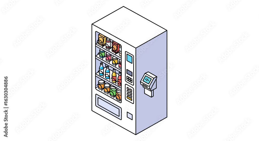 Poster vending machine with drinks and snacks isometric view