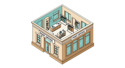 Post office interior isometric view building service