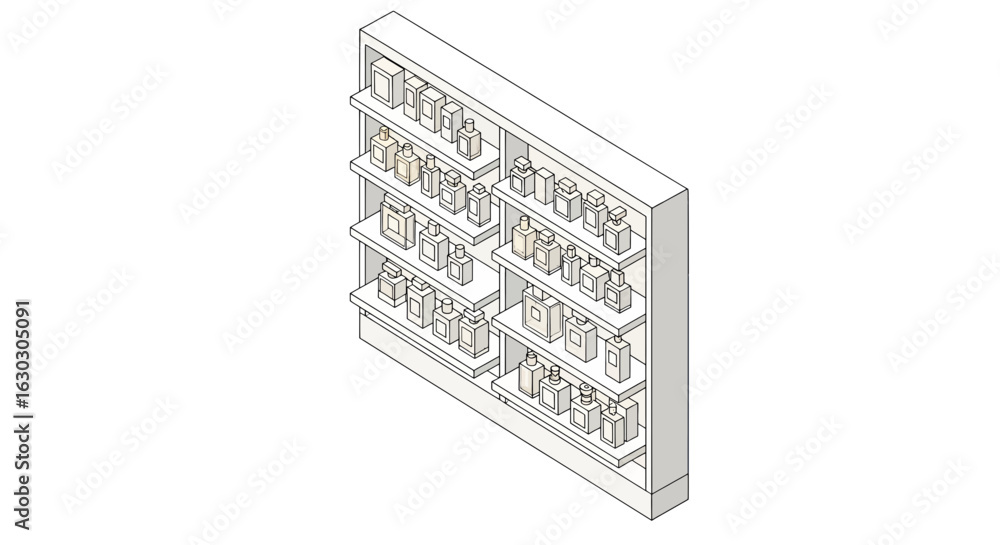 Poster retail shelf display with product bottles and containers