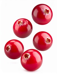 Fresh cranberries floating in air isolated on white background