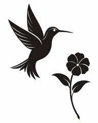 Obraz premium The hummingbird and flower are black silhouettes