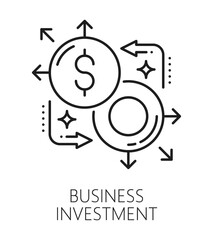 Investment business line icon or symbol. Business trade service outline vector icon, financial startup lineart symbol. Stock investment company linear sign or pictogram with dollar currency sign