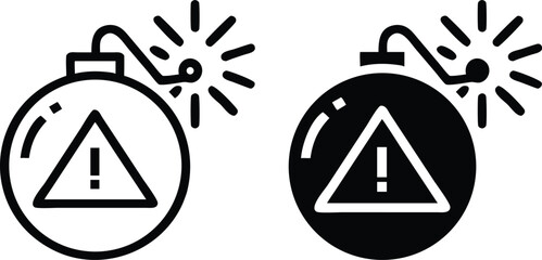 Bomb Alert Icon, Danger Warning Symbol, Explosion Risk Caution Hazard Vector Illustration