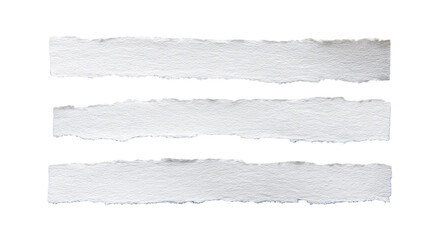 Three horizontal strips of torn white paper