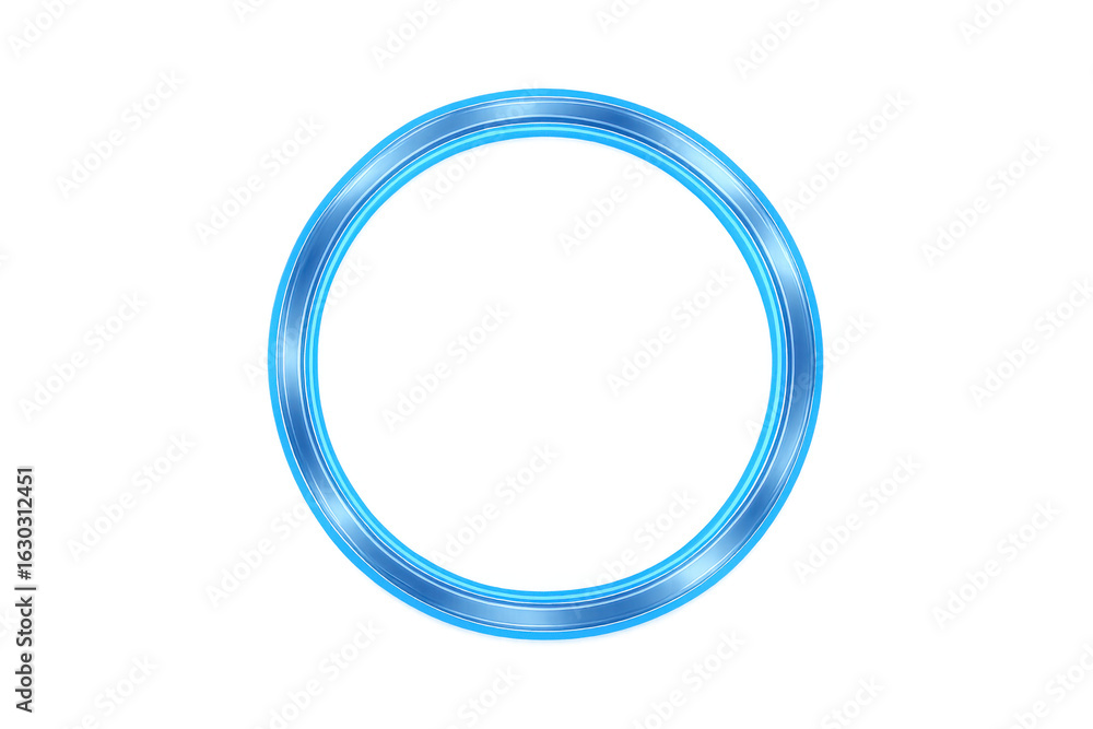 Poster circular metallic frame glowing in blue light on a transparent background, creating a futuristic and