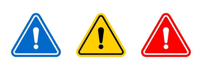 Attention Icon Set. Danger Caution or Alert Risk Warning Vector Symbol in a black filled and outlined style. Safety Notice Sign.