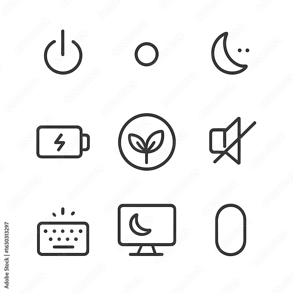 Poster soft glow electronics icons. outline icon set of soft glow electronics: standby led, dim indicator l