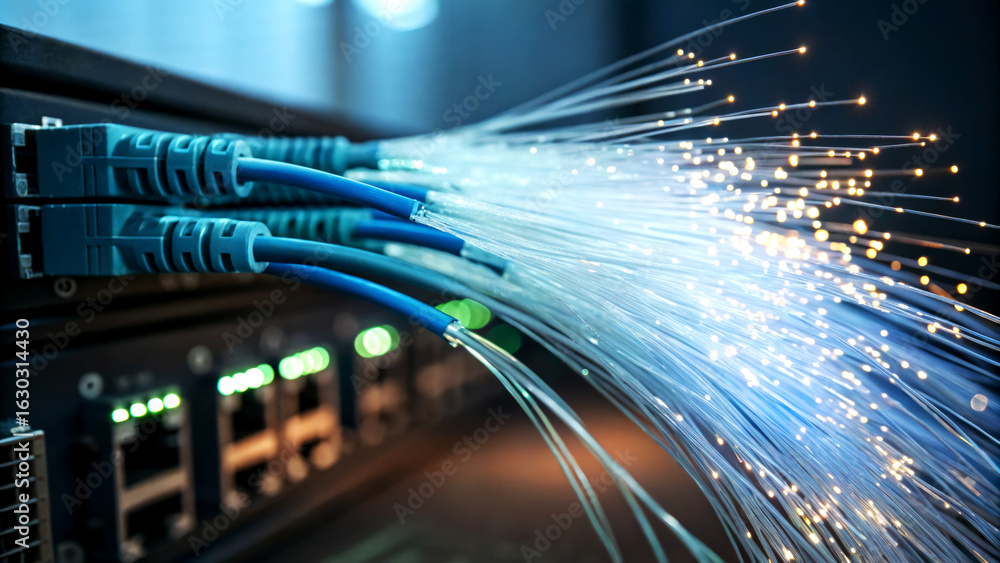Poster high-speed fiber optic network deployment data center technology infrastructure modern environment c