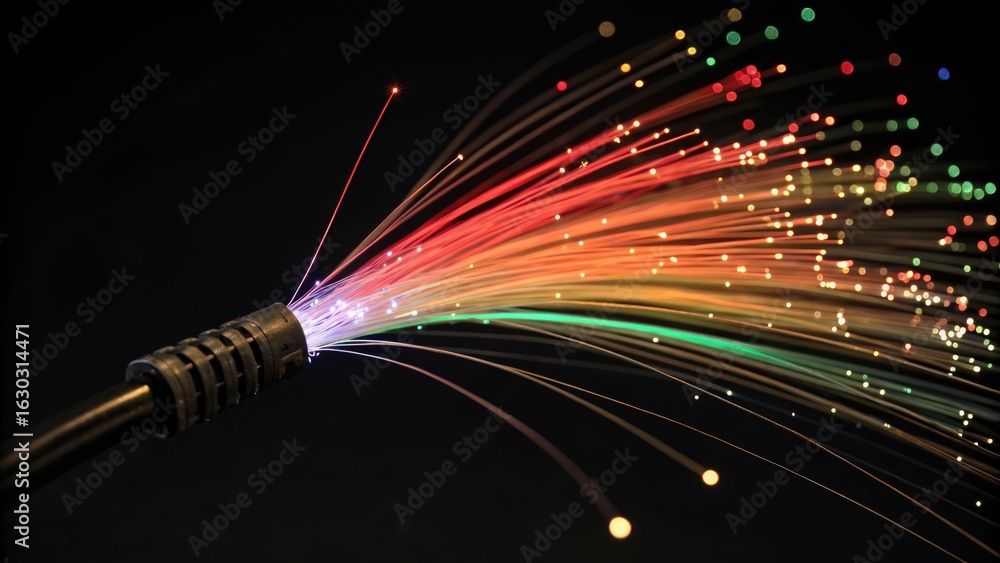 Poster illuminating fiber optic technology event digital space visual showcase dark environment close-up vi