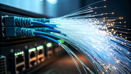High-Speed Fiber Optic Network Deployment Data Center Technology Infrastructure Modern Environment Close-Up Viewpoint Advancing Connectivity and Communication Solutions