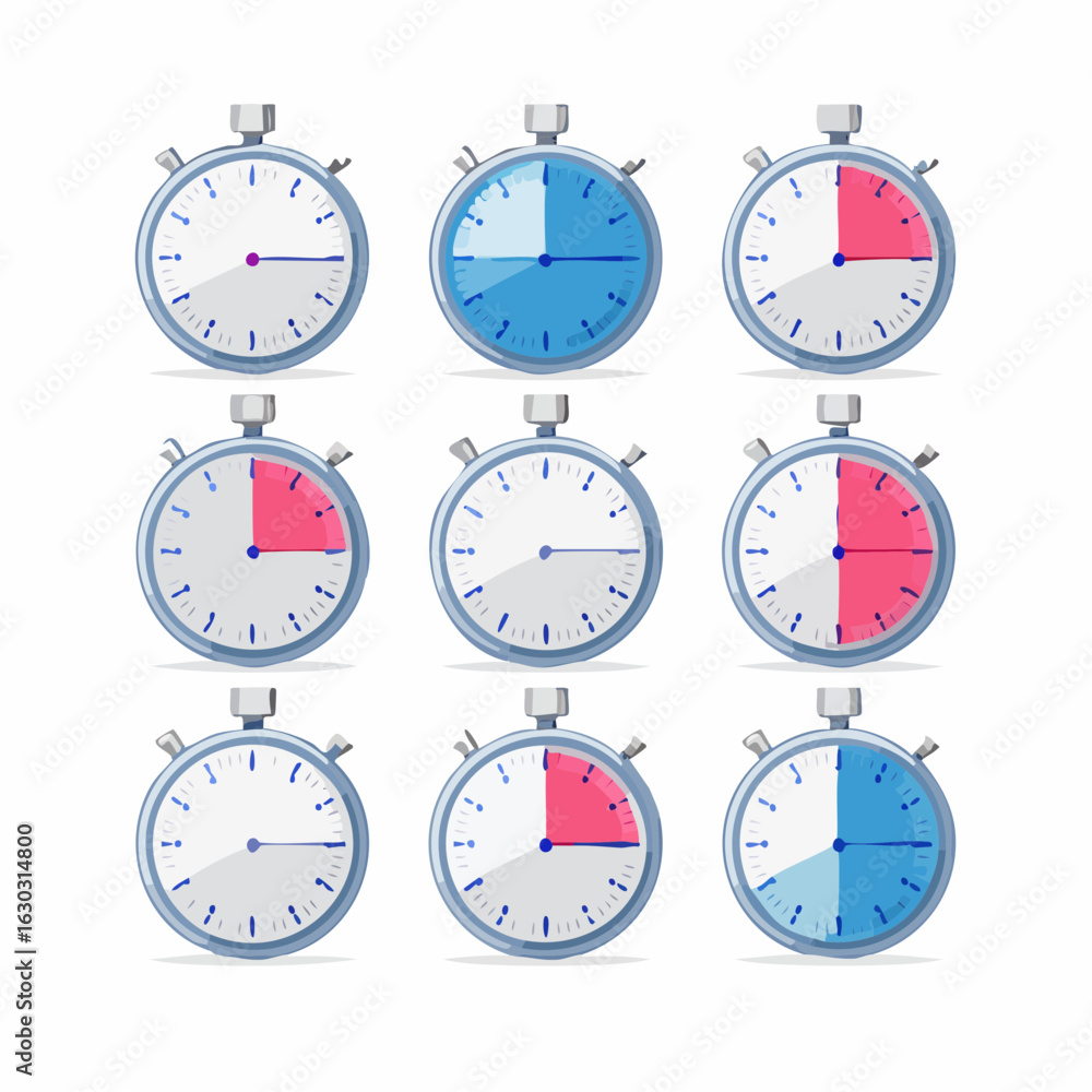 Poster timer icons set. stopwatch symbols. set of simple timers.
