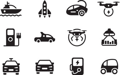 Transportation and future technology icon set