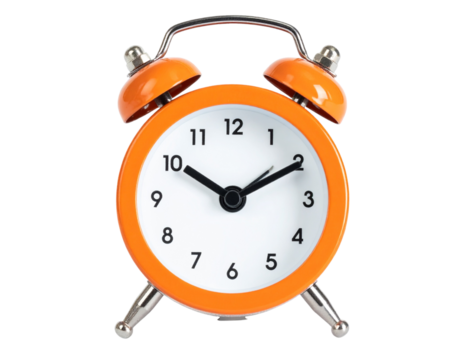 Classic Orange Twin-Bell Alarm Clock Displaying 700 AM, Front View, Transparent Background