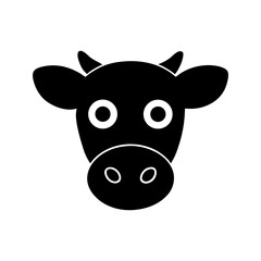 Cow head silhouette on white background for farm animal mascot and livestock branding