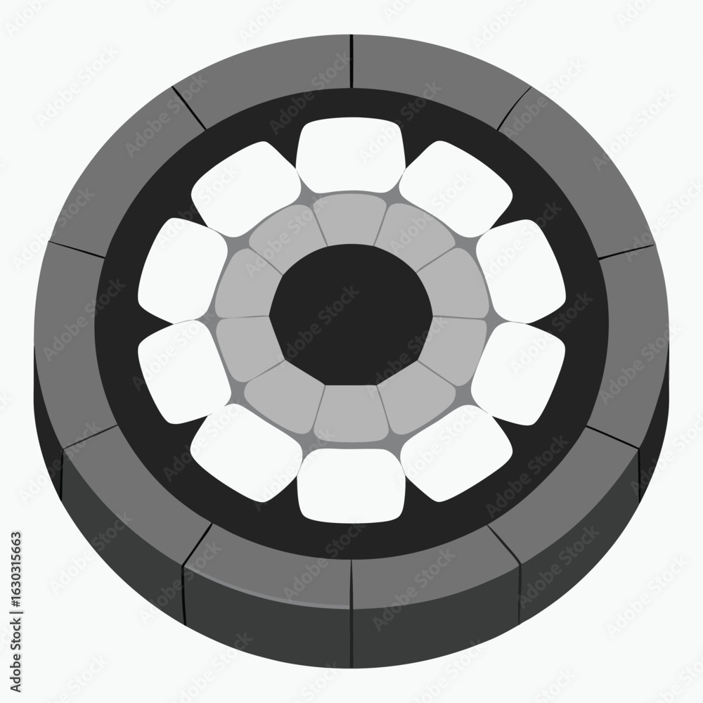 Poster vector art of top view of a circular stone wall structure with geometric pattern isolated on white b