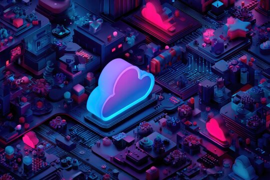 Abstract cityscape with glowing cloud - Powered by Adobe